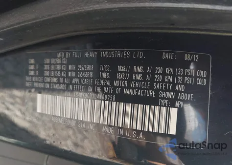 2013 Subaru Tribeca 3.6R Limited from USA, damaged, VIN 4S4WX9GD3D4400258